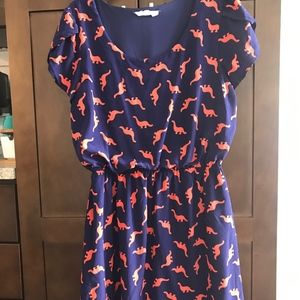 DINOSAUR PRINT blue&orange dress size L (Modcloth)